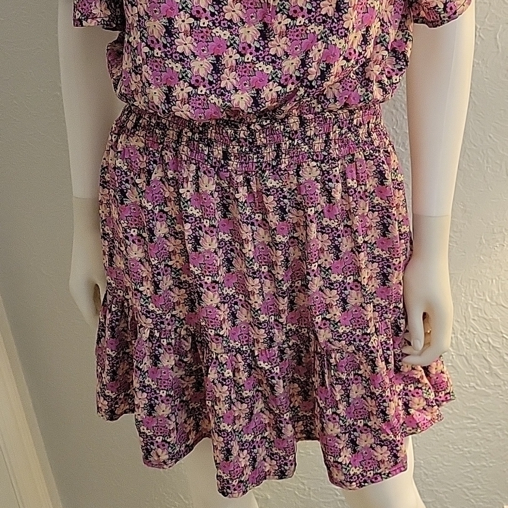 UMGEE Romantic Floral Smock Ruffle Metallic Blouson Mini Fairycore Dress - Picture 5 of 9